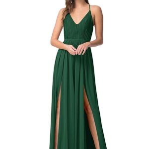 Flowy Pleated Chiffon Long Dress Dark Green